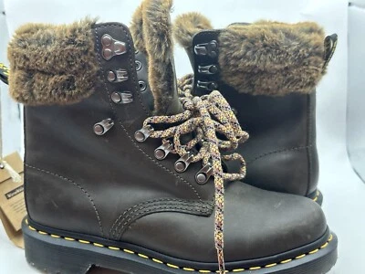Dr. Martens Womens 1460 Serena Collar Faux Fur Lined Lace Up Brown Boots Size 6 - Image 1 of 4
