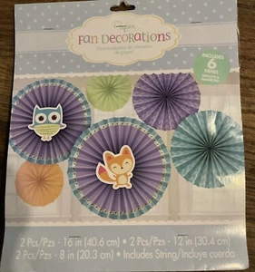 Amscan BABY / Baby Shower Woodland Welcome PAPER FAN DECORATIONS (6pc) - Picture 1 of 2