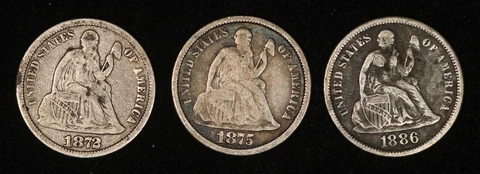 Seated Dime Trio - 1872, 1875, 1886                                 TQRAW1598/UC Cover