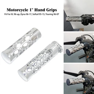 1" Chrome Handlebar Hollow Hand Grips For Harley Touring Street Glide Road King - Picture 1 of 13