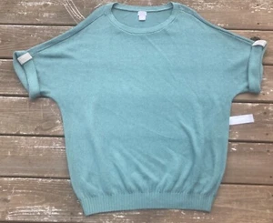 Chico’s Caviar Trim Sweater Tee Size 3 Teal Pullover Short Sleeve NWT - Picture 1 of 9