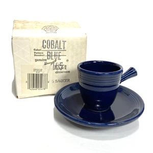 Fiesta AD Cup and Saucer Cobalt Blue Stick Handle Demitasse Espresso 1986 In Box - Picture 1 of 6