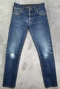 Nudie Thin Finn Selvage Jeans Mens 30x32 Blue Organic Cotton Denim Skinny Italy - Picture 1 of 18