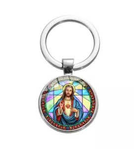 Porte-clés, Bijou de Sac Jésus et croix sacré coeur religion en acier. - Foto 1 di 3