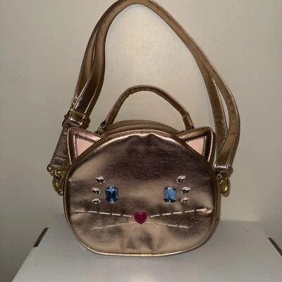 BETSEY JOHNSON Luv CAT BANDOLERA BOLSO CARTERA ORO ROSA BORDADO Y2K Foto 1 de 4