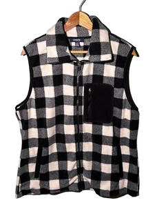 Chaps Sport Vest Woman’s Full Zip Fleece Checkered Black White Zip Pocket Sz XL - Picture 1 of 5