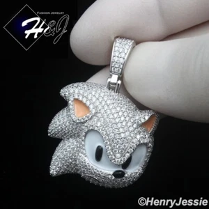 925 STERLING SILVER FULL BLING CZ HIPHOP 3D WHITE SONIC CARTOON PENDANT*SP489 - Picture 1 of 5