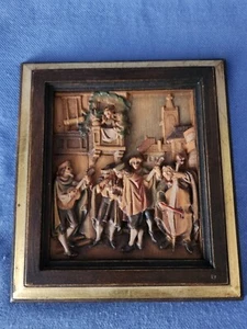 Vintage Anri Wood Carved Carl Spitzweg Musicians Orchestra Framed Picture Italy - Picture 1 of 11