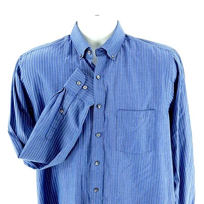 Van Heusen Originals Ajuste Regular 15-15.5 34/35 Azul Rayas Bolsillo Abotonado Foto 1 de 4