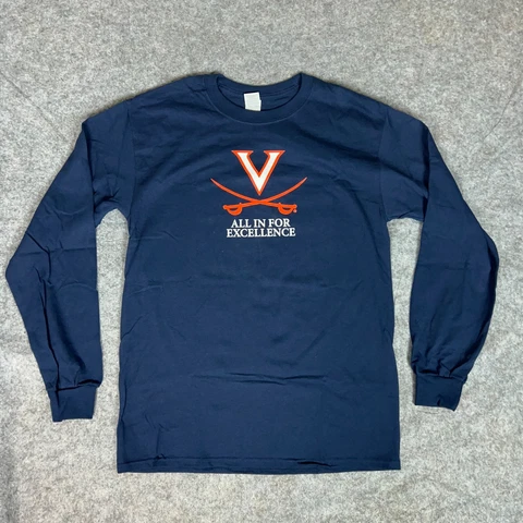 Virginia Cavaliers Mens Shirt Medium Navy Orange Long Sleeve Tee NCAA Football Cover