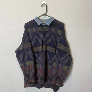 Guess Sport Aztec Denim Collared Sweater Size XL Men - Picture 1 of 7