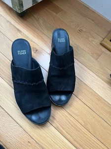 Sandalias Eileen Fisher Kale negras de gamuza nobuck con punta abierta trenzadas talla 9 - Imagen 1 de 3