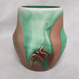 Mt Rushmore Pottery Vase Green Brown - Picture 1 of 7