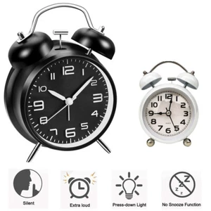 Vintage Loud Alarm Clock Twin Bell Analogy Clocks Backlight Kids Bedroom Desk - Picture 1 of 15
