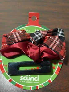 Scunci Scrunchies and Barrette - 3 Piece Set - Red Plaid/Black - Conair - NEW - Picture 1 of 3