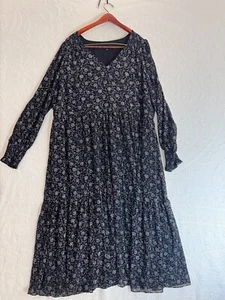 Madewell Tie Waist Midi Dress Floral Navy Size XL Extra Large - Picture 1 of 15