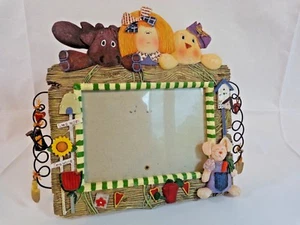 Gardening Picture Frame Holds 4x6" Photo Dolls Bunny Moose Resin Charms  - Picture 1 of 5