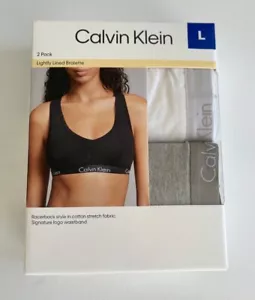 Calvin Klein Women's Motive Cotton Bralette 2 Pack - Heather Grey and White - Picture 1 of 4