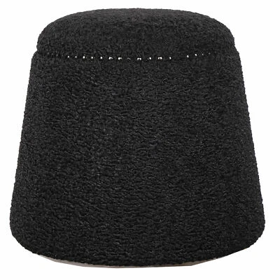 Glam Modern Gumdrop Shape Black Faux Shearling Stool Plush Ottoman Round Soft - Image 1 of 3