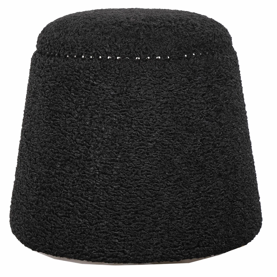 Glam Modern Gumdrop Shape Black Faux Shearling Stool Plush Ottoman Round Soft - Image 1 of 3