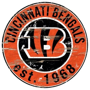 Letrero Cincinnati Bengals 24" Redondo Envejecido Establecido Letrero NUEVO - Imagen 1 de 1