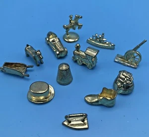 12 Monopoly Tokens Replacement Classic Gold Tone Metal Pawns Movers Game Pieces - Picture 1 of 3