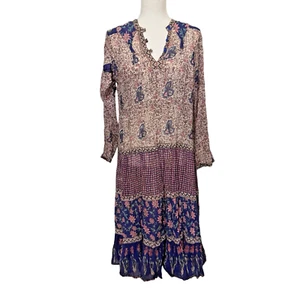 Vintage 70s Indian Block Print Cotton Gauze Maxi Dress Size Small Hippy Floral - Bild 1 von 10