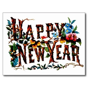 *Postcard-"Happy New Year" -w/Flowers Decorated Around- {RB17} - Picture 1 of 1