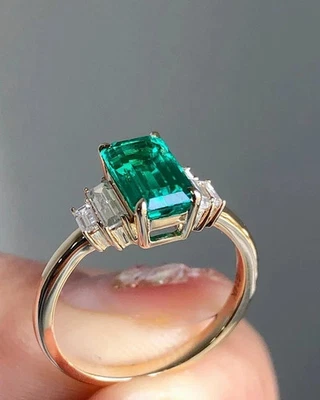 14K Yellow Gold Plated 4Ct Emerald Lab Created Emerald Solitaire Engagement Ring - Image 1 of 4