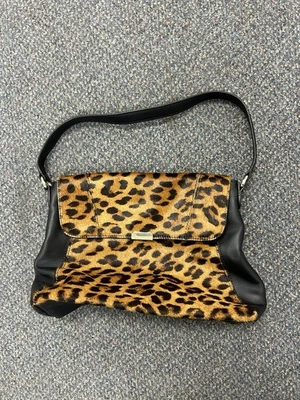 Talbots Leather Leopard Animal Print Calf Hair Black Shoulder Handbag Hobo Purse - Image 1 of 4