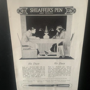 Vintage 1920 Sheaffer's Pen His Diary Her Diary Ad Advertisement - Picture 1 of 2
