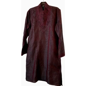 Kurta Sherwani Womens 38 Medium Burgundy Red Embroidered Cotton Made in India - Picture 1 of 11