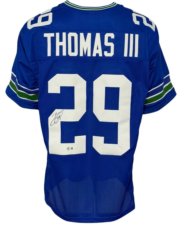 Camiseta deportiva Seattle Seahawks Earl Thomas II autografiada estilo profesional azul retro B... Foto 1 de 1