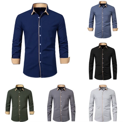 Men's new casual color blocked shirt long sleeved business shirt - Image 1 of 4