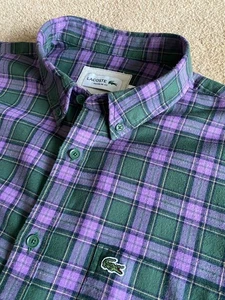 LACOSTE BRUSH COTTON LILA / GRÜN KARIERT REGULAR FIT LANGARM HEMD 44 XL - Bild 1 von 10