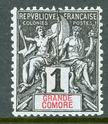 France Colonies 1897 Grande Comore 1¢ Black Scott #1 Mint O485 - Image 1 of 4