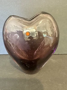Vaso Blenko Ametista Viola Cuore Vaso Soffiato Arte Vetro Adesivo Vintage - Foto 1 di 12