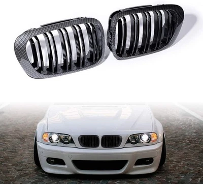 Par de parrillas dobles negras brillantes de fibra de carbono BMW E46 M3 328i... 1999-2002 Foto 1 de 3