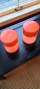PAIR Vintage Sanka Coffee Container Orange Lid + Logo 6” Tall 4.75" Dia.  - Picture 1 of 8
