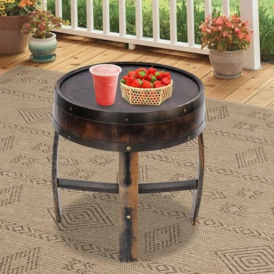 Solid Wood Round Barrel-style End Table Home Tea/coffee Table Wine Side Table - Image 1 of 4