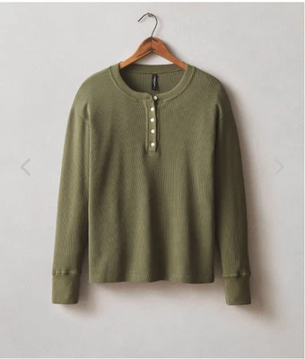 Henley térmica para mujer American Giant - oliva grande Foto 1 de 3