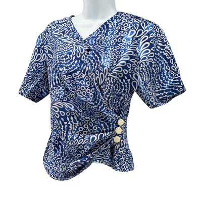 Botão lateral vintage feito à mão azul branco paisley cetim pequeno  - Imagem 1 de 4