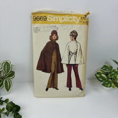Cape Size 8-10 SM Pattern 9669 Pointed Collar Pockets Lined Unlined Vtg 70s CUT - Image 1 of 2