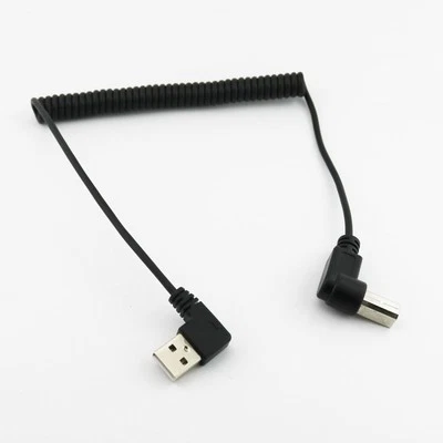 USB 2.0 B Male Right Angle to A Right Angle Male Spiral Coiled Printer Cable 5ft - Image 1 of 4
