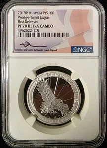 2019 PLATINUM AUSTRALIA MERCANTI SIGNED $100 WEDGE TAILED EAGLE NGC PF 70 UC - Picture 1 of 2