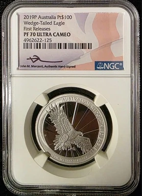 2019 PLATINUM AUSTRALIA MERCANTI SIGNED $100 WEDGE TAILED EAGLE NGC PF 70 UC - Image 1 of 2