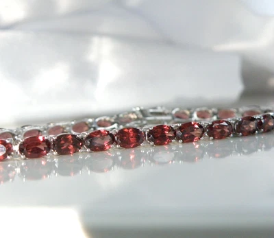 Sterling Silver 925 Natural Garnet Tennis Bracelet 7.5" - Image 1 of 4
