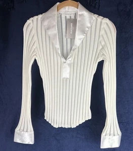 Rayure Paris JOHANA Shirt Size 40 White sheer velvet satin Ribbed Bell France - Picture 1 of 10