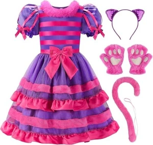 Vestido Disfraz ReliBeauty Niñas País de las Maravillas Gato Rayas, Diadema, Guantes y Cola - Imagen 1 de 7