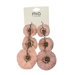 Mia Collection Ohrringe Boho Rund Rosa Faden Hänger Gold Perlen Kostüm Neu - Bild 1 von 4